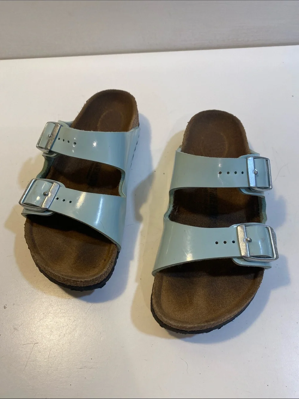 Birkenstock Kids Two-Buckle Slides in Pale Blue Sandals Size 32